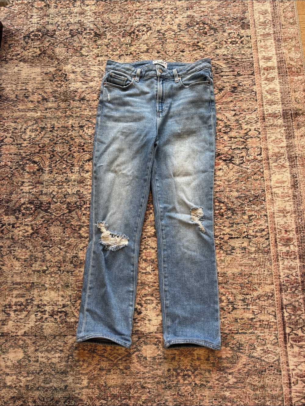 PAIGE THE CINDY Light Blue Distressed Straight-Leg Jeans